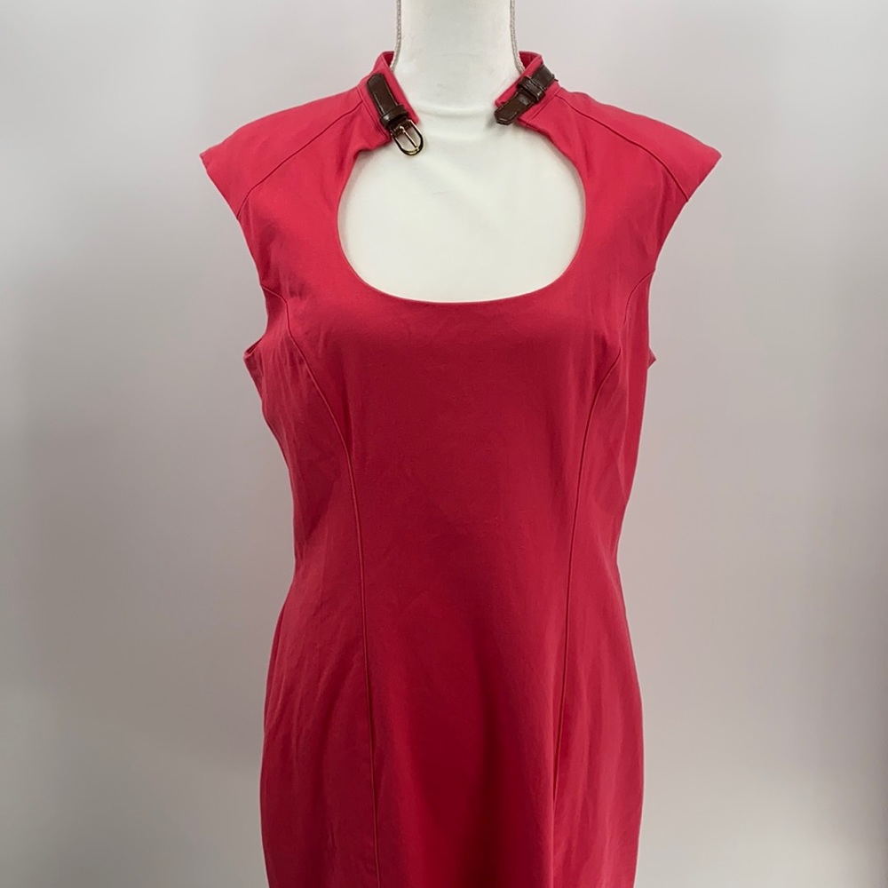 Cache Red Sleeveless Dress with Unique Neckline